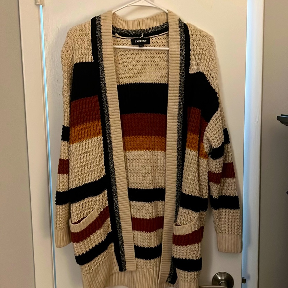 Express striped cable-knit cardigan